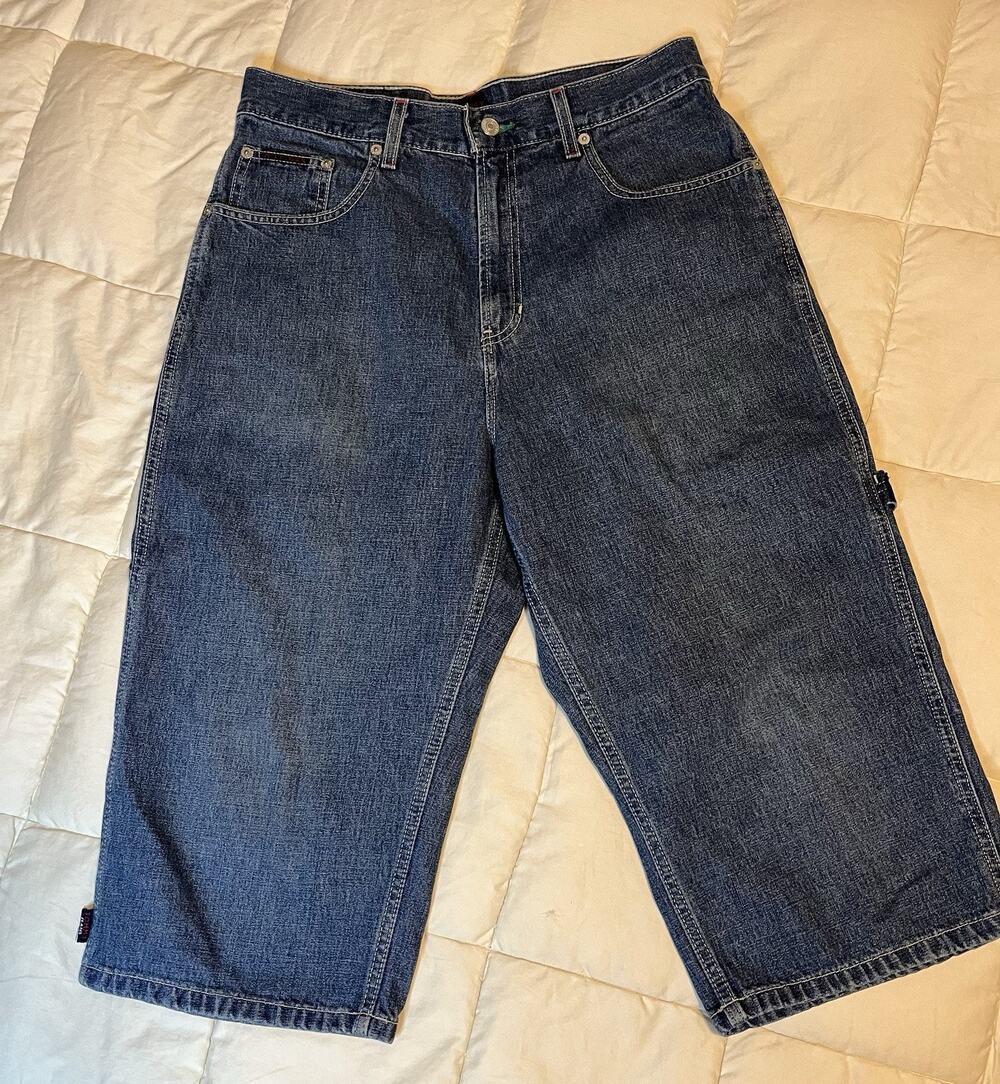 Vintage Tommy Hilfiger Y2K Baggy Denim Capri Shorts Mens Size 30 Carpenter